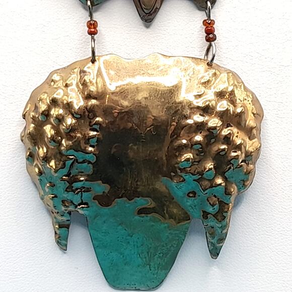 Owl Pendant Gemstone Eyes Necklace, Brass Metal, Gold Tone Chain - Picture 4 of 11